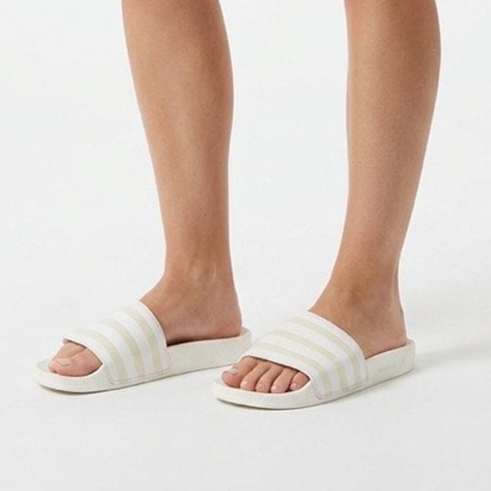 Adidas Women's Adilette Slides Size 7 Off White Shower Sandals Striped GX0036